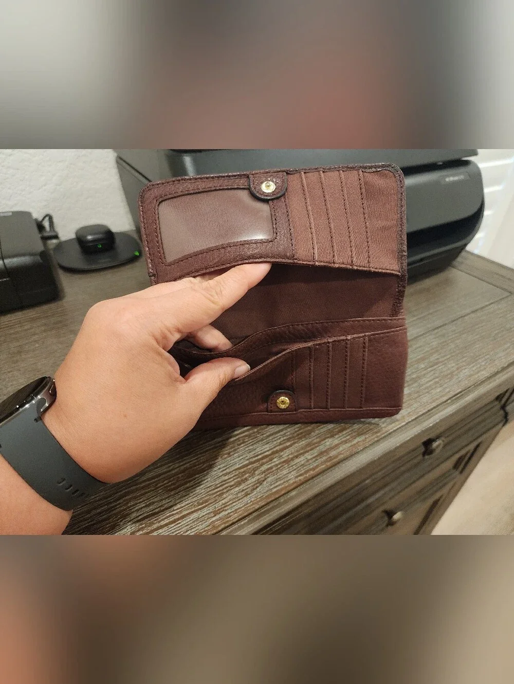 Fossil Pebbled Leather Zip Wallet - Chocolate Brown